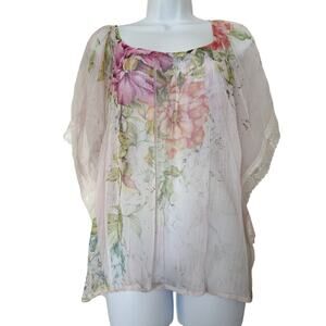 Love Culture Sheer Floral Top Lace Bat Wing Square Neck Size Medium